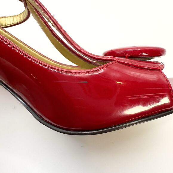 Tahari Red Patent T-Strap Heels Women’s 7 Pinup Rockabilly Peep toe Retro - Picture 7 of 11